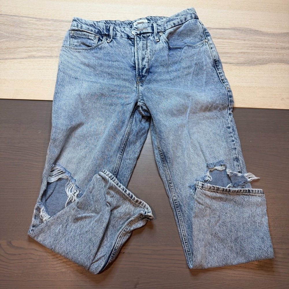 Good American High Rise Distressed Light Blue Jeans